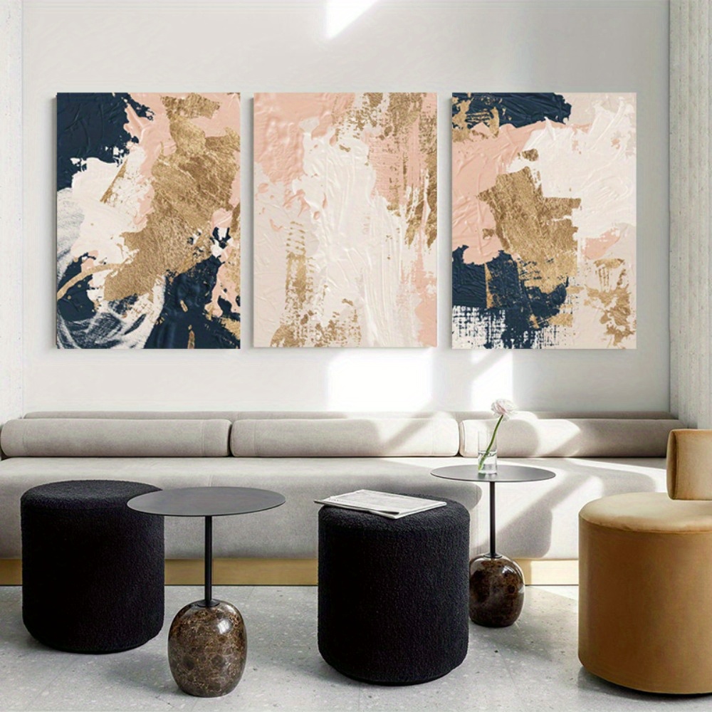 

Framed 3 Piece Blue Pink Golden Wall Art Posters Prints Abstract Nordic Canvas Painting Modern Wall Art Aesthetic Pictures For Bedroom Living Room Office Home Decor