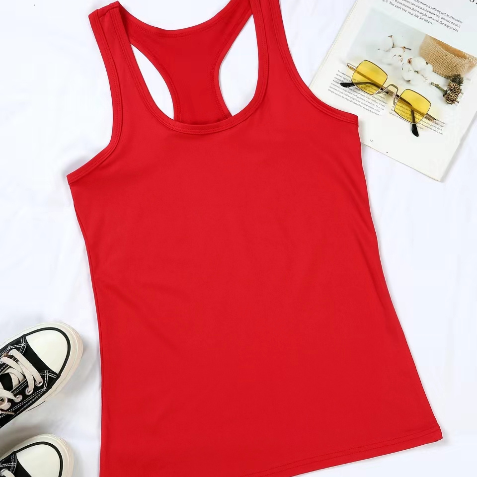 

Solid Color Casual Vest Top, Round Neck Sleeveless Racer Back Sports Vest T-shirt, Women's Comfy Tops