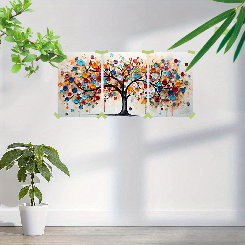 Stampe Su Tela 3 Pezzi Albero In Fiore Autunnale | Quadri Astratti Per Parete 30x40 Cm | Decorazione Casa Pronta Da Appendere - 3