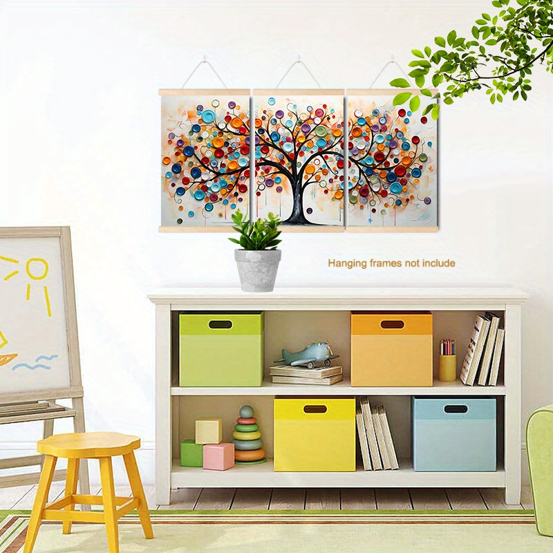 Stampe Su Tela 3 Pezzi Albero In Fiore Autunnale | Quadri Astratti Per Parete 30x40 Cm | Decorazione Casa Pronta Da Appendere - 2