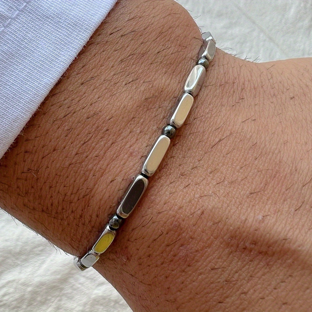 

1pc, Men's Bracelet, Simple Style Handmade Beaded Bangle, Elegant Holiday Gift For Men's Lover, Daily Wear Natural Stone