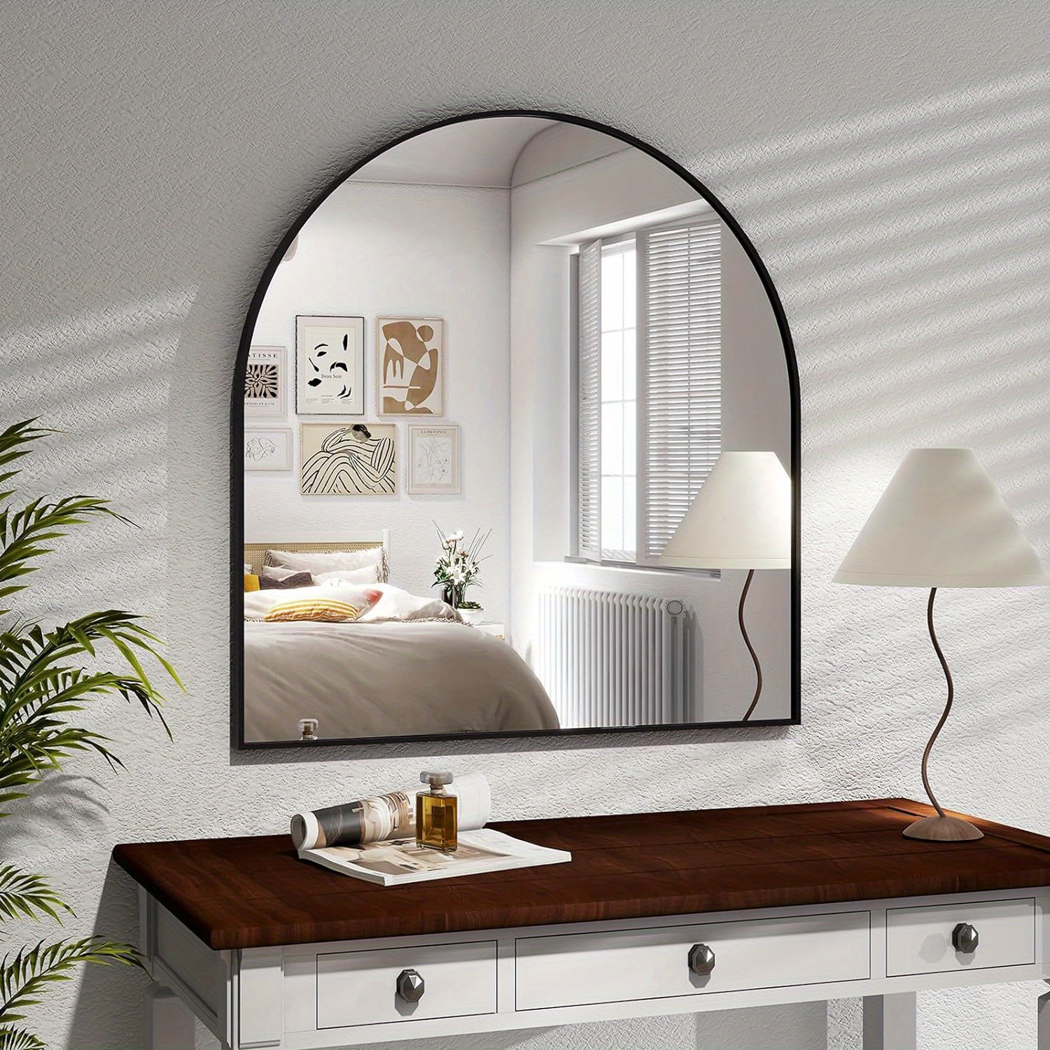 

32.1" X 34" Modern Arched Bathroom Mirror For Bathroom Vanity Mirror Or Wall Decor Arch Mirror Aluminum Alloy Frame Wall Mounted Mirror For Living Room Bedroom