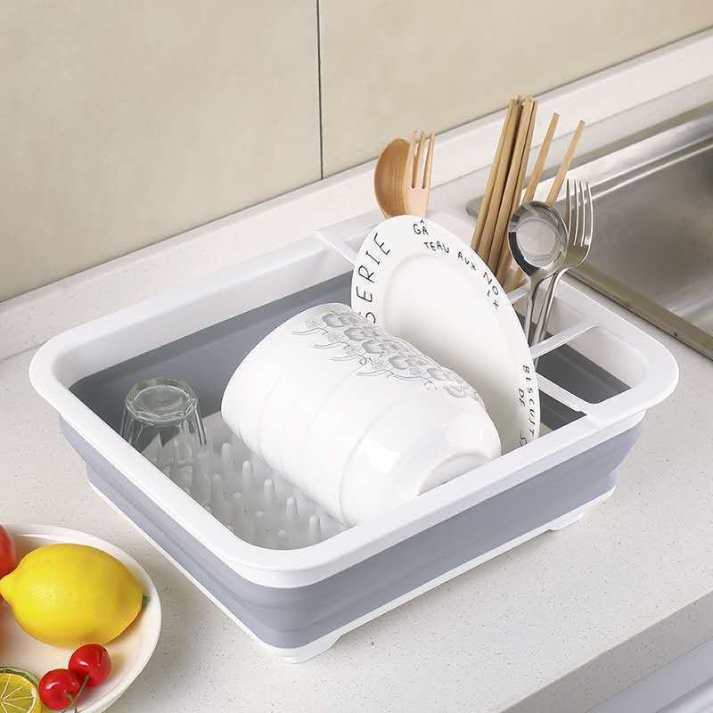 

Multifunctional Foldable Kitchen Dish Rack - Plastic Drain Basket, Retractable Tableware And Utensil Storage Organizer For Home And Restaurant Use - 1pc