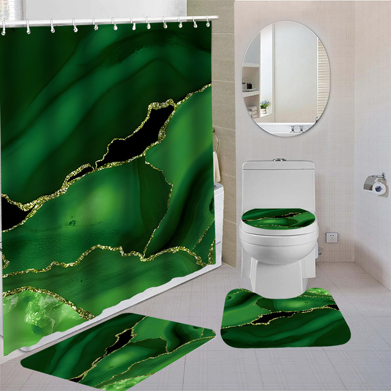 

1pc/4pcs Waterproof Bathroom Shower Curtain Set With 12 Hooks Toilet Seat Bath Mats And Rugs Non-slip Carpet Toilet Covers Polyester Fabric Washable Curtain For Windows Bathroom Accessories