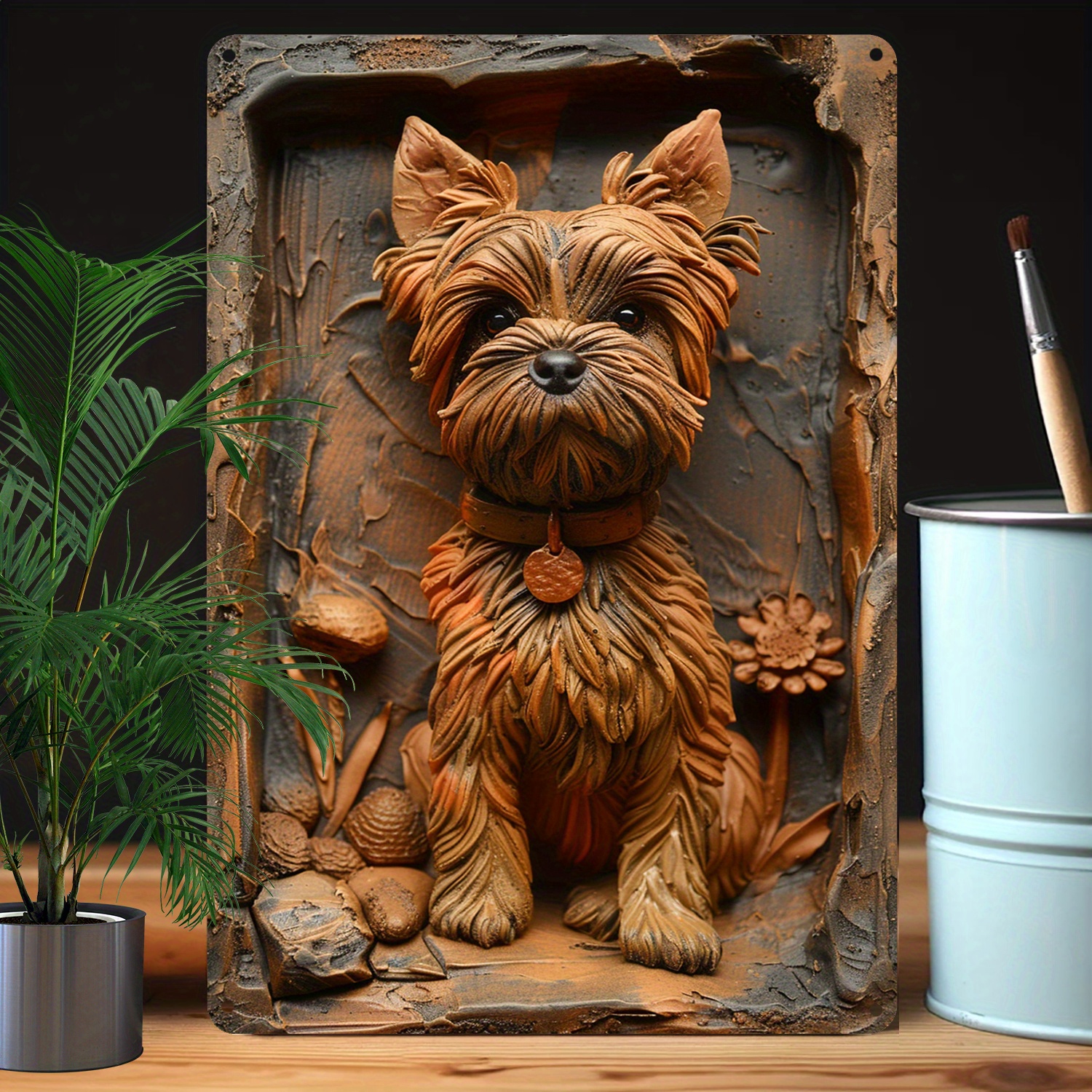 

1pc Yorkshire Terrier Aluminum Artwork With 3d Relief Effect - 8x12 Inch Durable Metal Wall Decor For Home, Garden, And Bathroom, Moisture Resistant, High Bend Resistance - Dog Lovers Gift A1954