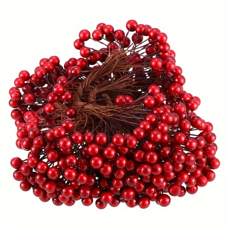 

1 Pack, Artificial Holly Berries On Wire Stems, 250 Stems With 500 Pieces 8 Mm Fake Berries For Christmas Tree Decorations Wreath Craft Use Wedding Decoration Wedding Party Favor (dark Red)