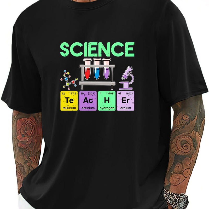

Science Print Men's Fashion T-shirt, Casual Crew Neck Short Sleeve Tee Comfy Breathable Top For Spring Summer Holiday Leisure Vacation Men's Clothing As Gift