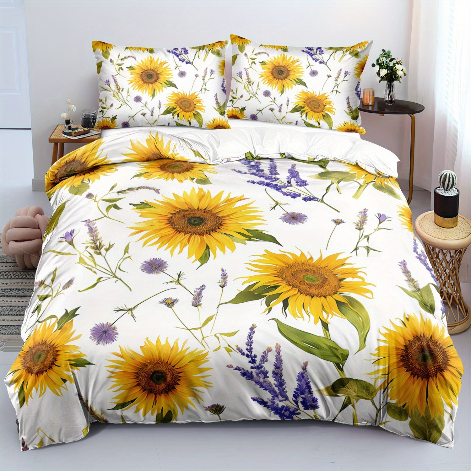 

Sunflower & Butterfly Themed Duvet Cover Set - 1 Or 2 Pillowcases Included, Breathable Polyester, All-season Comfort, Zip Closure - Perfect For Bedroom & Guest Room