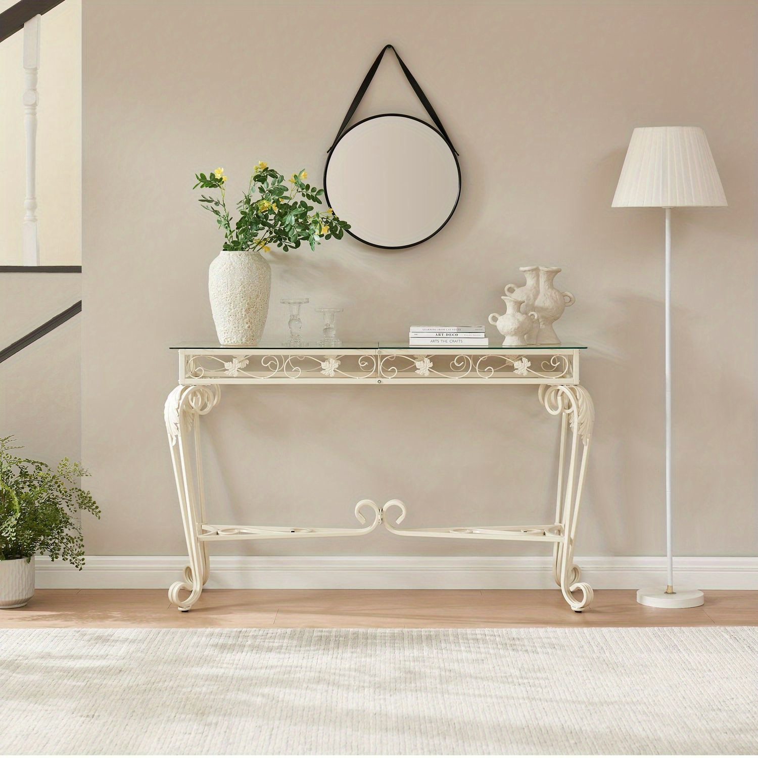 

Modern Style Fancy Glass And Metal Table For Entrance, Console Tables For Entryway, Sturdy Hallway Table With Storage, Easy Assembly For Living Room