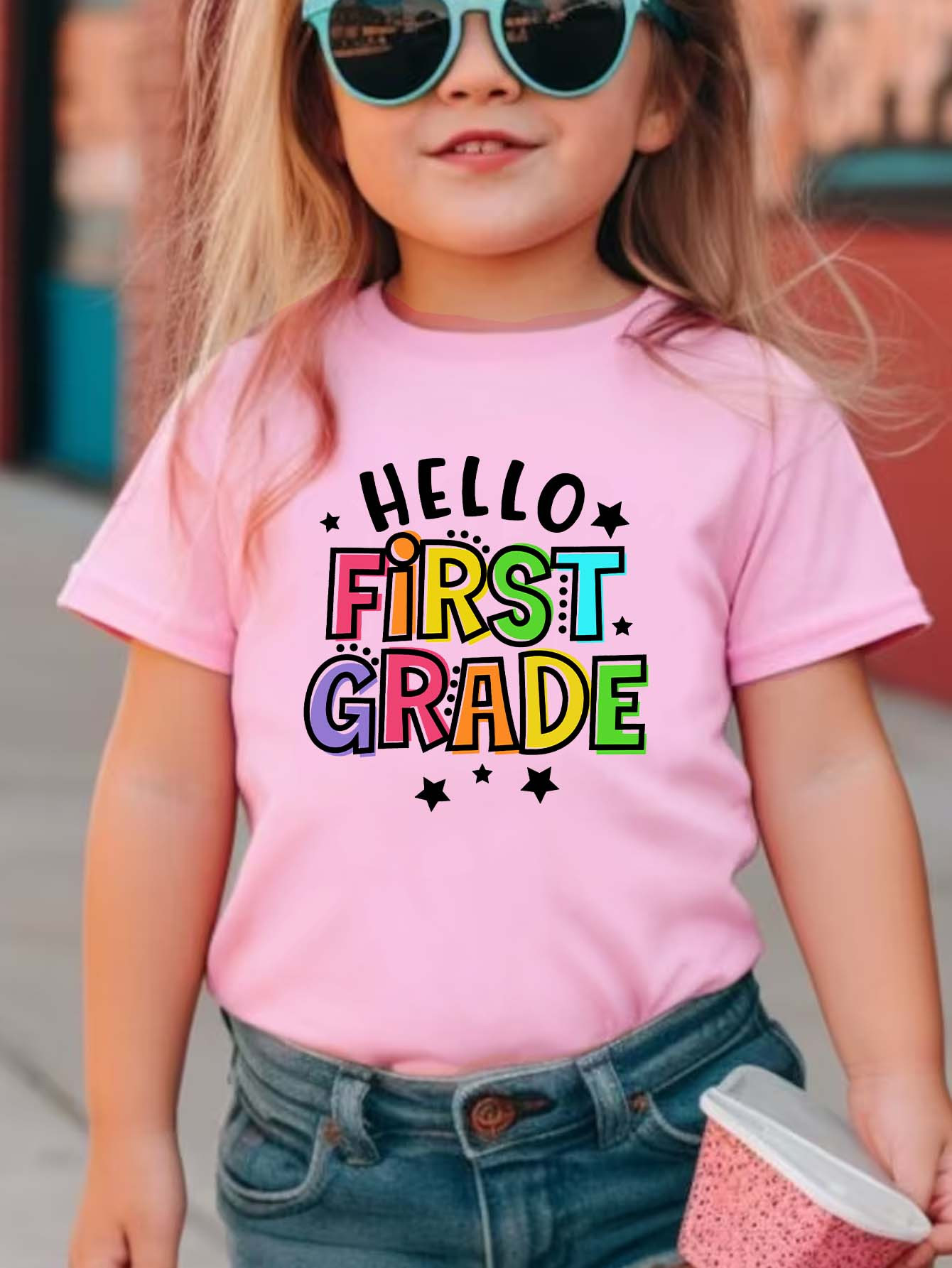 girls cute round neck hello first grade graphic tee short sleeve casual summer t shirt kids clothing details 5