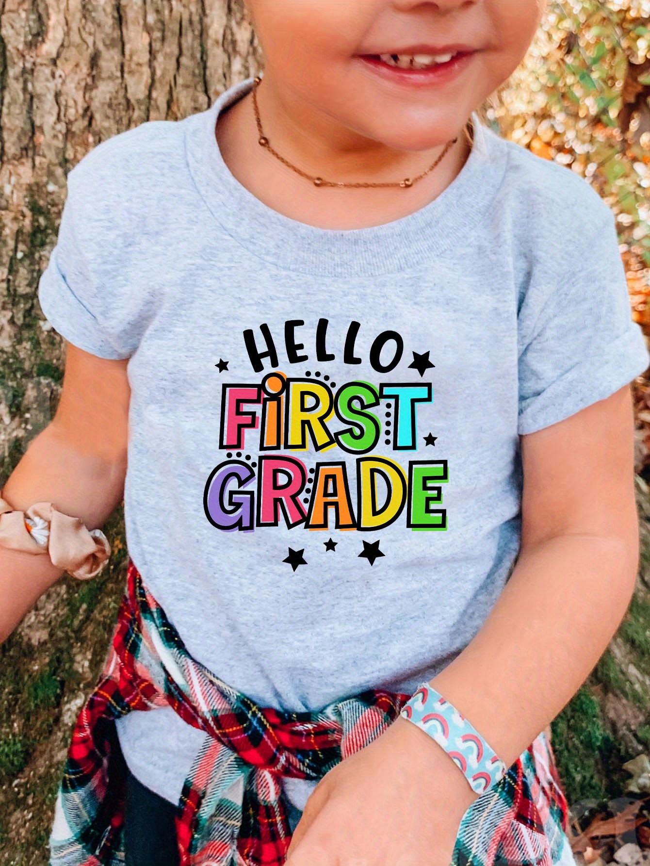 girls cute round neck hello first grade graphic tee short sleeve casual summer t shirt kids clothing details 0