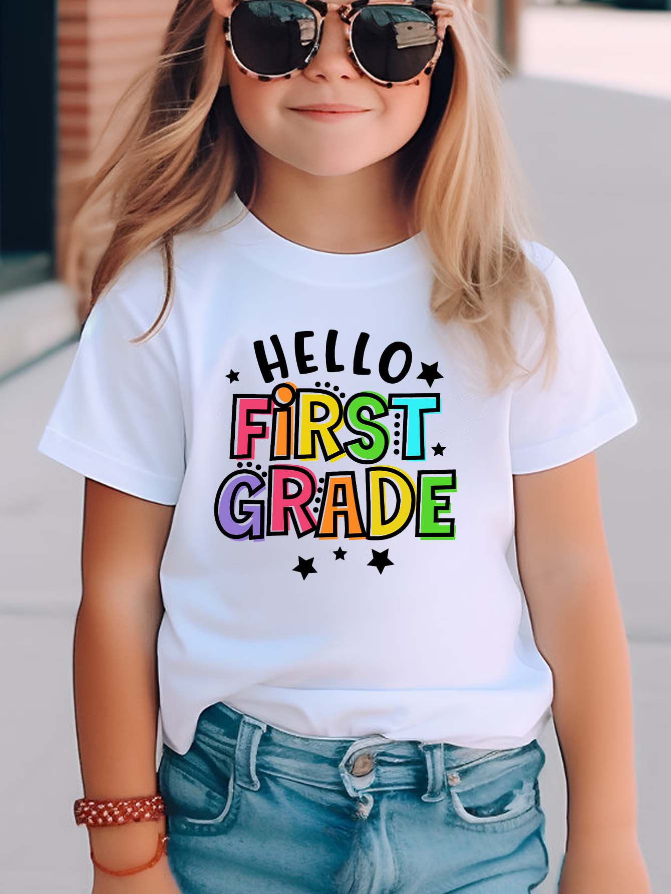 girls cute round neck hello first grade graphic tee short sleeve casual summer t shirt kids clothing details 16