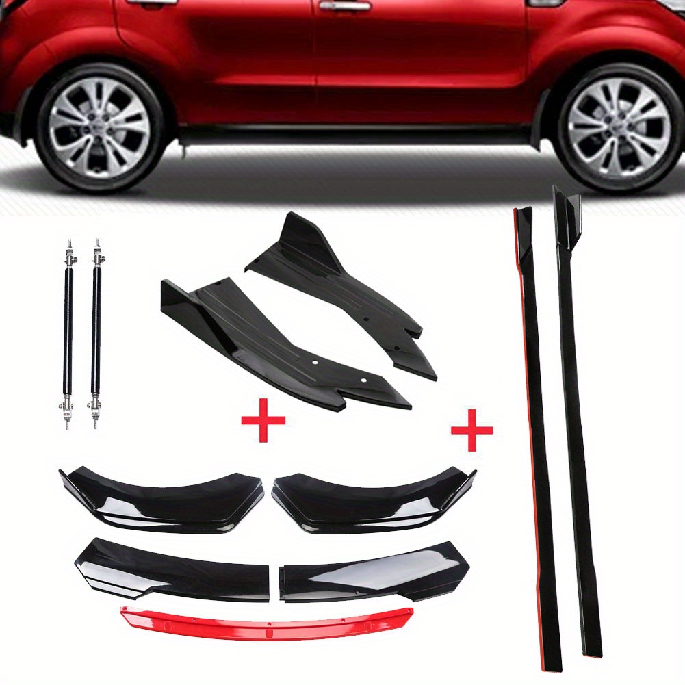 

Black & Red Universal 69" - 73" Adjustable Car Front Bumper Lip Splitter Chin Spoiler Body Kit + 86.6" Side Skirt Extension Rocker Panel + Rear Bumper Lip Diffuser + Rod Compatible Most Vehicle