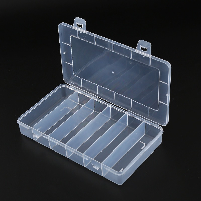 

Diy Craft Supplies Organizer - 6-compartment Rectangular Plastic Storage Box With Integrated Buckle For Earbuds & Small Parts