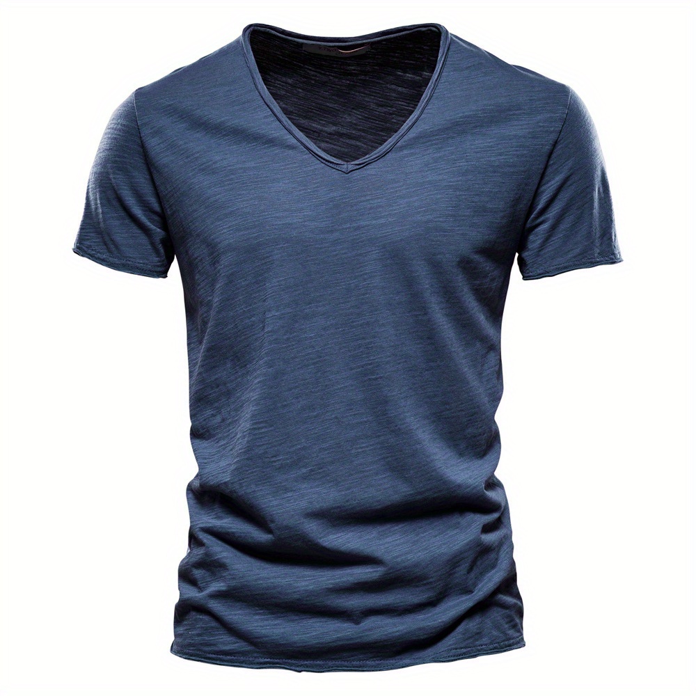 

Summer Hot Men's New Solid Color Bamboo Cotton V-neck Short Sleeve T-shirt Cotton Hot Selling European And American Men's Clothing