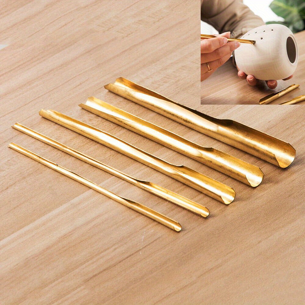 

5pcs Metal Clay Hole Cutters - Uncharged Brass Pottery Punch Tools For Ceramic Sculpting & Slotting Diy