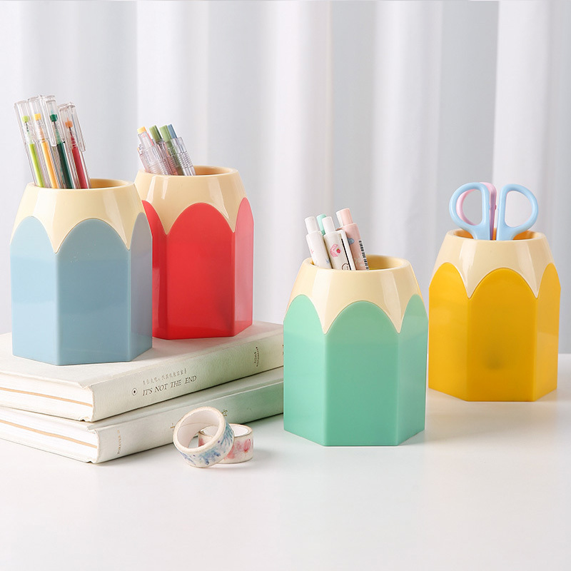 

1/4-piece Cute Pencil-shaped Desk Organizer - Colorful Pen Holder, Creative Cartoon Stationery Stand For School & Home Office Decor