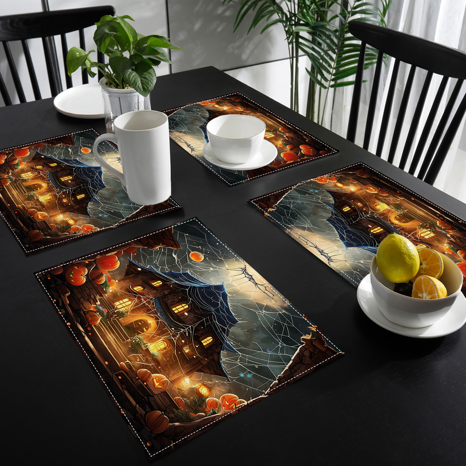 

4/8pcs, Halloween Theme Spider Web Table Linen Table , Printed Table , Kitchen Table Decoration, Decoration Accessories, Tableware Decoration, Table Decoration