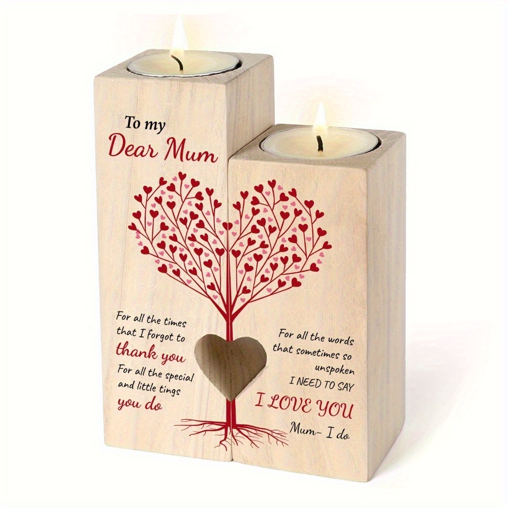 

2-piece Set Wooden Candle Holders & - Uncharged Wood Frame Candle Holder Gift For Mum - Includes Candles - Ideal For Mother's Day, Birthday & Anniversary