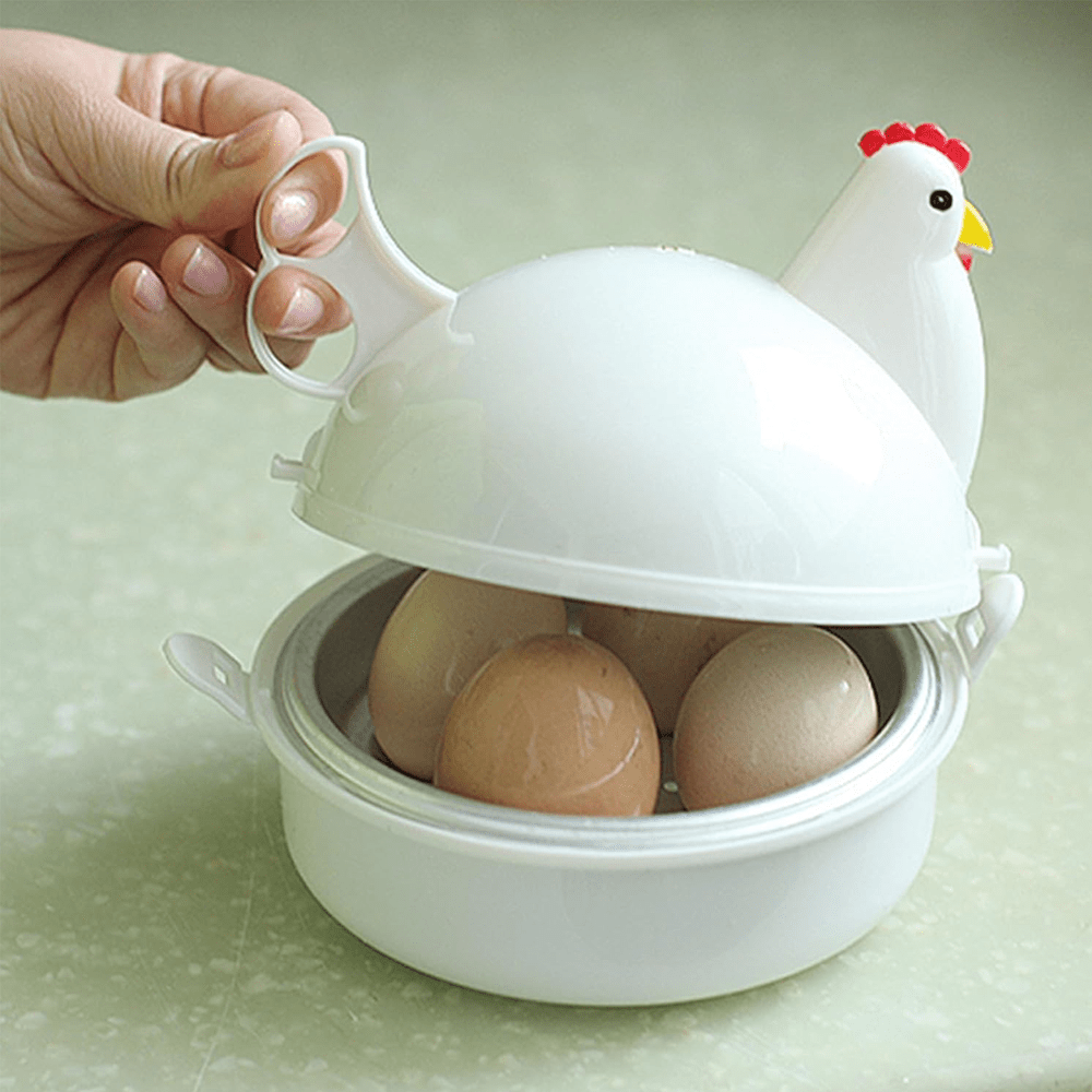 chicken shaped microwave egg cooker 4 egg capacity plastic boiler steamer quick   hard soft boiled egg maker   mini egg  ing container details 0