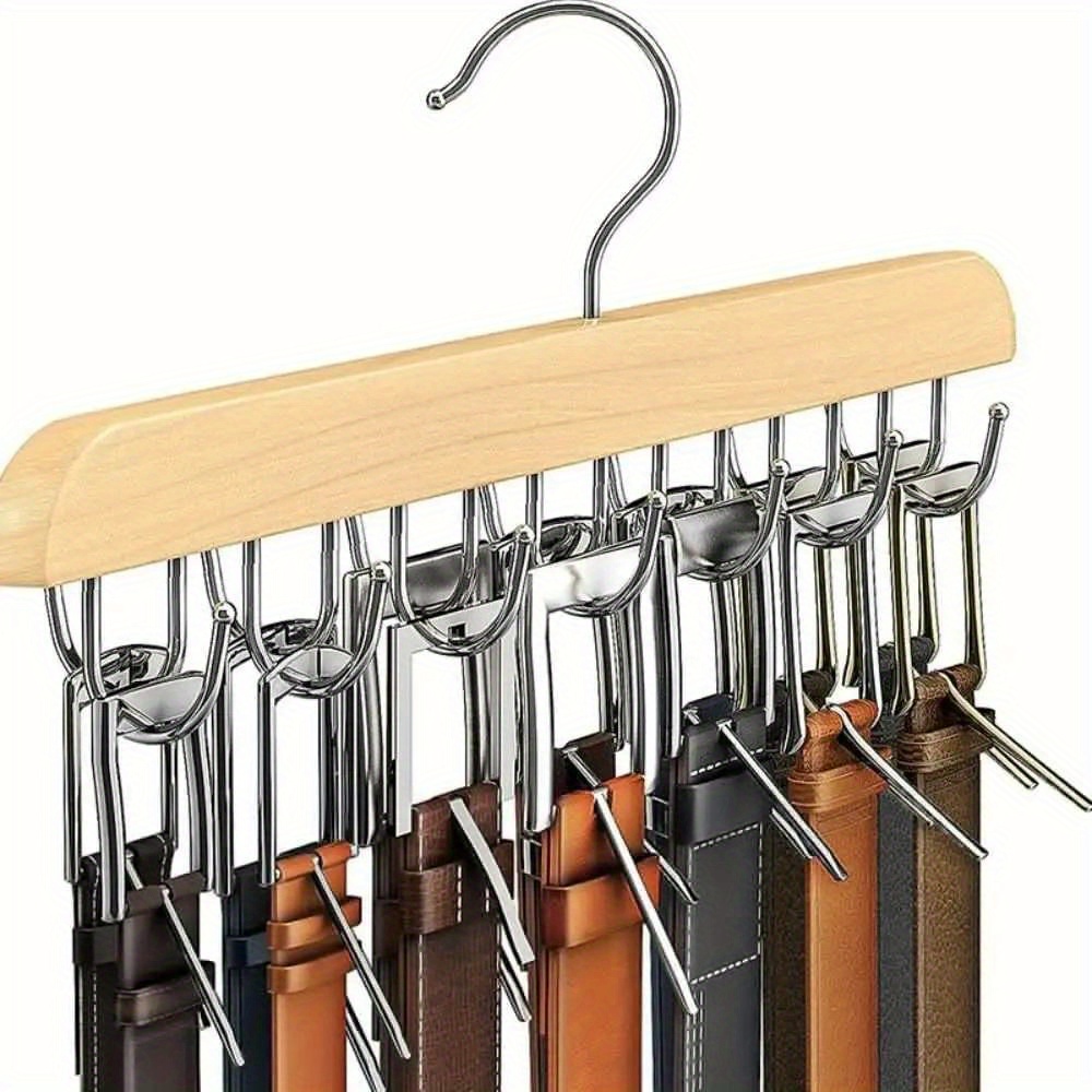 

1pc Multifunctional Belt And Accessory Hanger, Wardrobe Organizer With Double-sided 14 Hooks, For Ties, Belts, Bras, Hats - Space Saving Closet Storage Solution