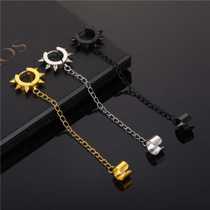 

1pc/3pcs Unique Punk Stainless Steel Huggie Hoop Earrings Black Goth Rivet Awl Spike Piercing Dangle Drop Earrings For Men Boys