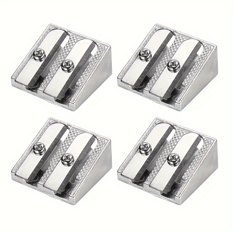 TEMU 4pcs Metal Pencil Sharpeners With 2 Holes - Handheld, Wedge Design For School, Office, And Art Projects