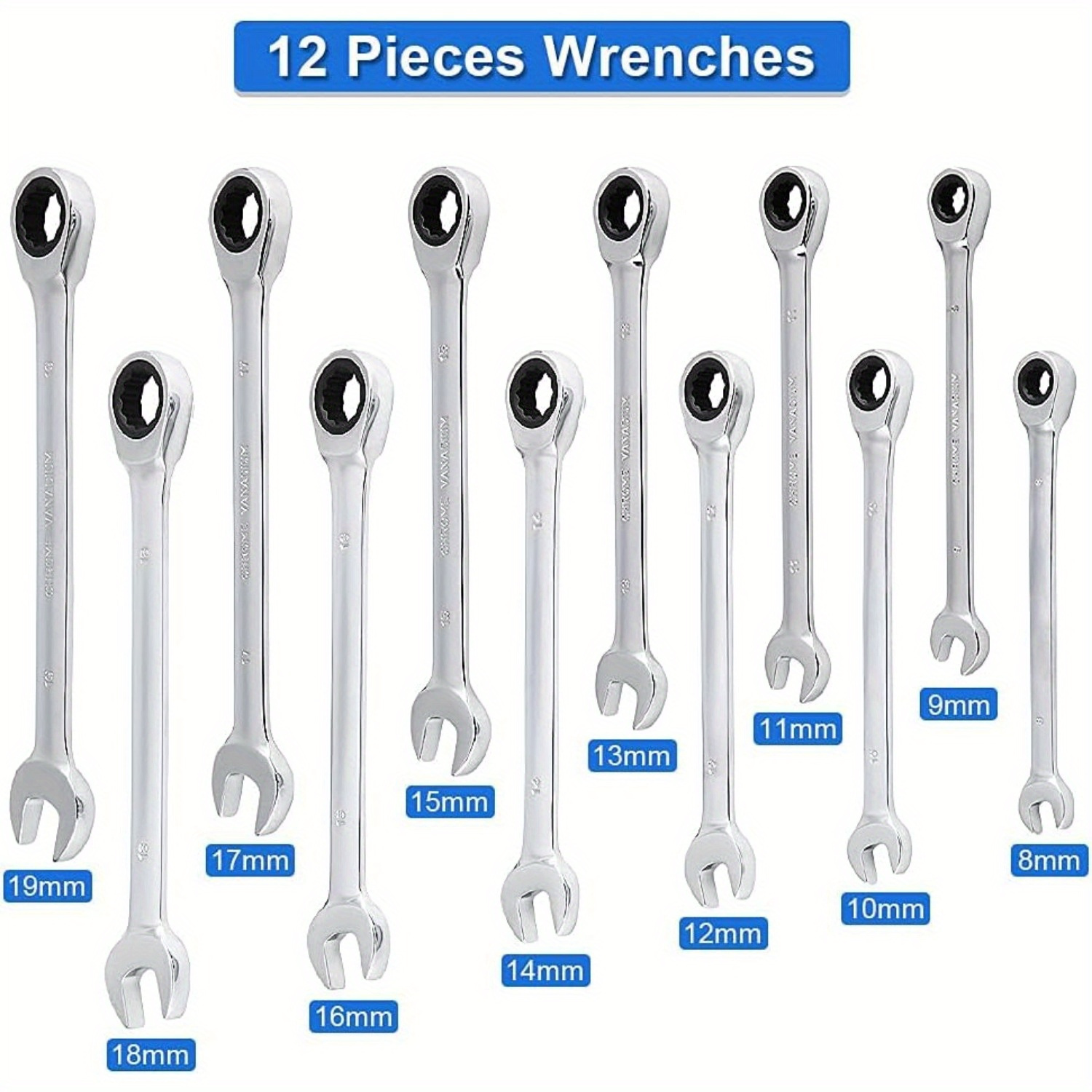 

Ratchet Wrench Set Metric Wrench Set 8-19 Mm Ratchet Combination Spanner Wrench Polished Hand Tool 5°return Angle 72 Teeth Quality With Storage Organizer Box 12pcs