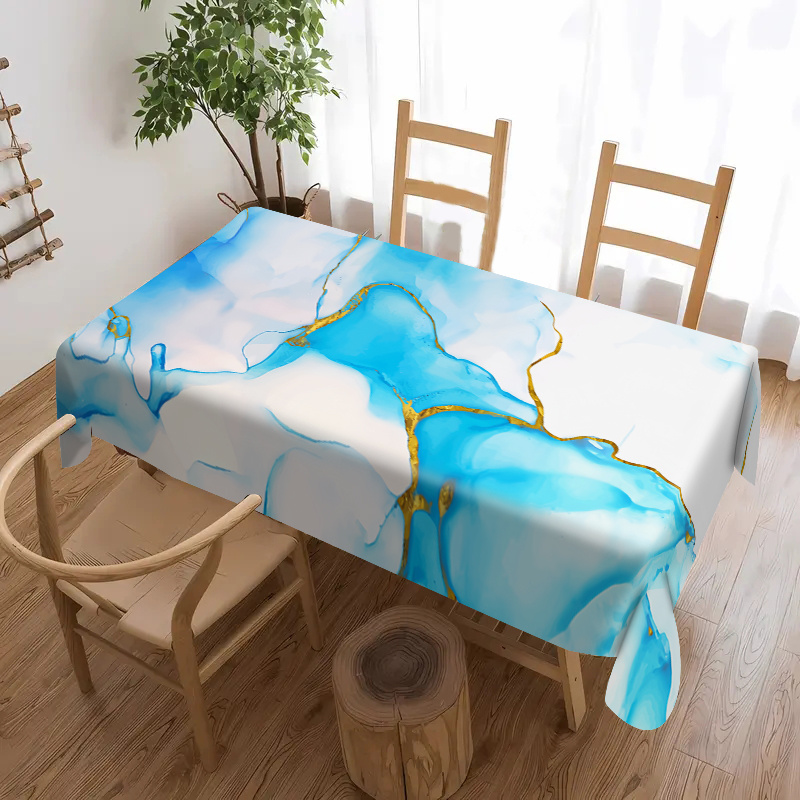 

Effortless Care, Elegant Waterproof & Oil-resistant Tablecloth - Easy Clean, Non-slip Dining Mat For Kitchen And Restaurant Use, Rectangular Polyester Design