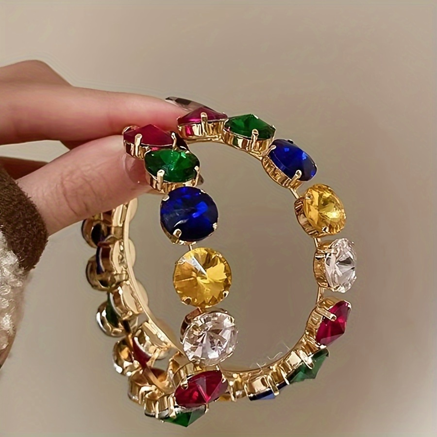 

Luxury Bohemian Style Large Hoop Earrings With Colorful Rhinestones, Vintage Glam Statement Earrings For Party Night Club Banquets, Women's Fashion Jewelry Accessories