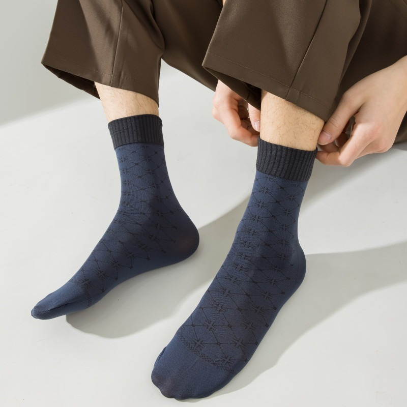 

5 Pairs Of Men's Knitted Thin Crew Socks, Breathable Comfy Socks For Spring And Summer