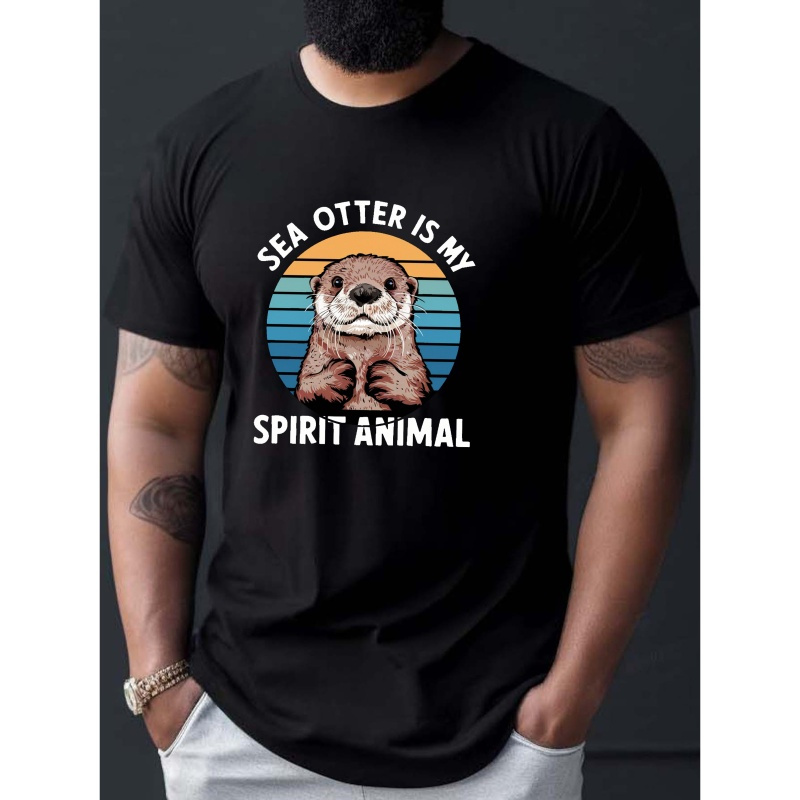 

Sea Otter Print T-shirt, Versatile & Breathable Street , Simple Lightweight Comfy Top, Casual Crew Neck Short Sleeve T-shirt For Summer
