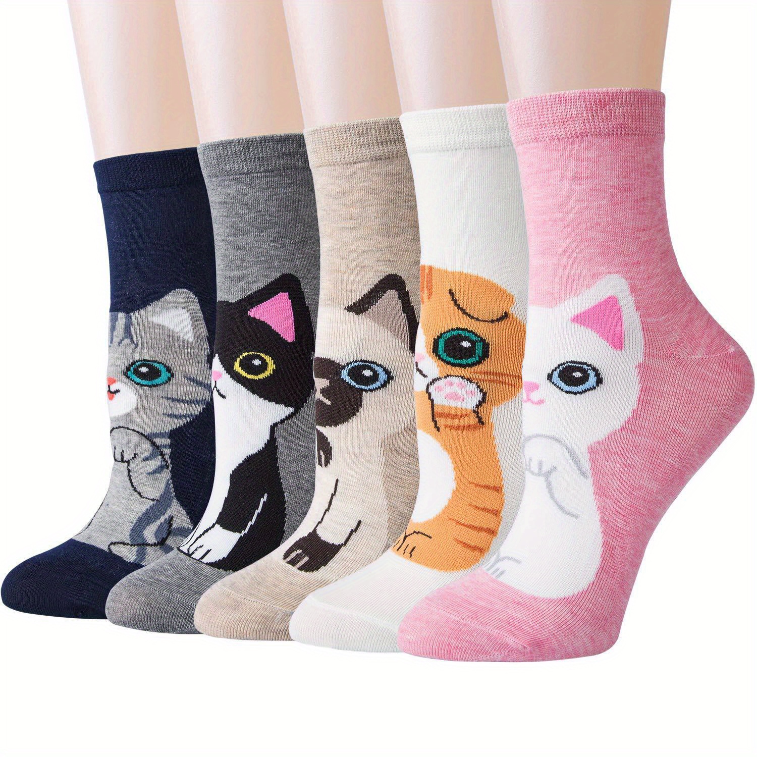 

5pairs Cute Women Crew Socks Spring Autumn Kawaii Paw Print Candy Casual Female Mid Tube Socks Sox