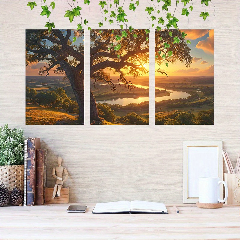 Tableau Toile 3 Panneaux 30x40cm Piy Painting - Paysage Montagnes - Décoration Murale Moderne - Cadre Bois