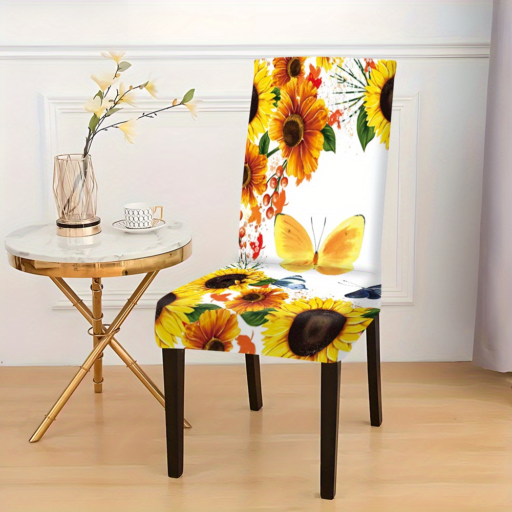 

Modern Floral And Butterfly Print Chair Slipcovers - Elastic-band Stretch Polyester Chair Covers For Dining Room - Machine Washable, Non-slip Milk Fiber Fabric Chair Protectors - 2/4/6 Piece Set