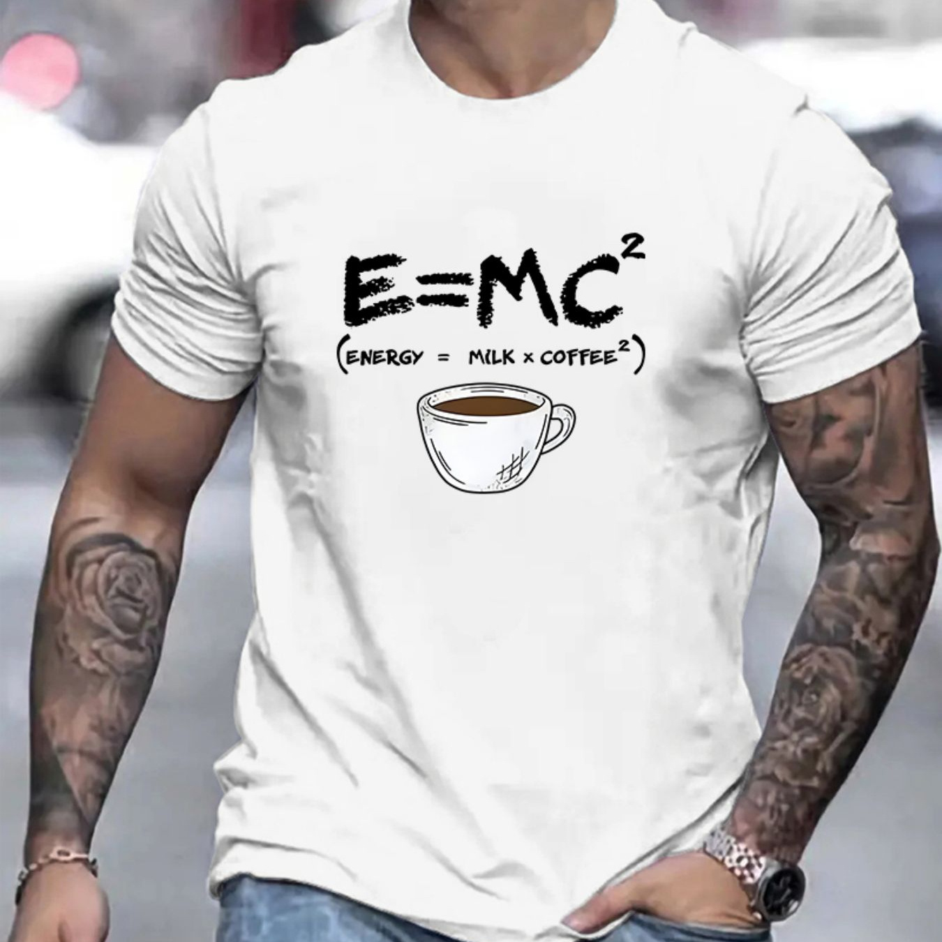

Creative Coffee Formula Print Tee Shirt, Tees For Men, Casual Short Sleeve T-shirt For Summer
