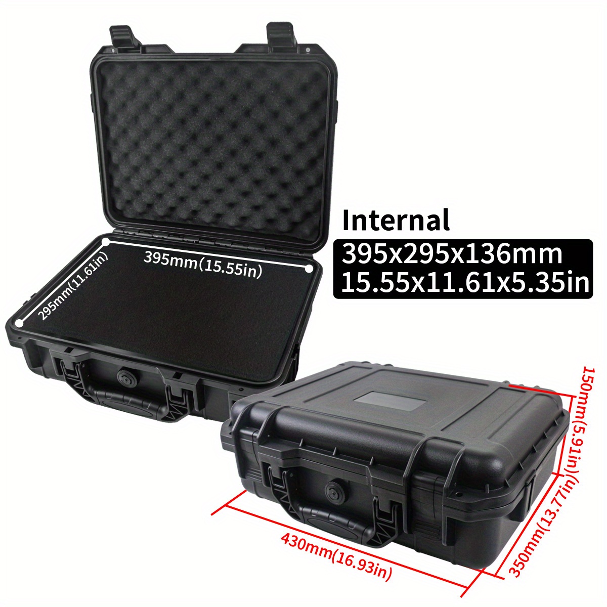 TEMU 1pc Waterproof Hard Carry Case Bag Tool Case With Pre-cut Sponge Storage Box Safety Protector Organizer Hardware Toolbox Impact Resistant