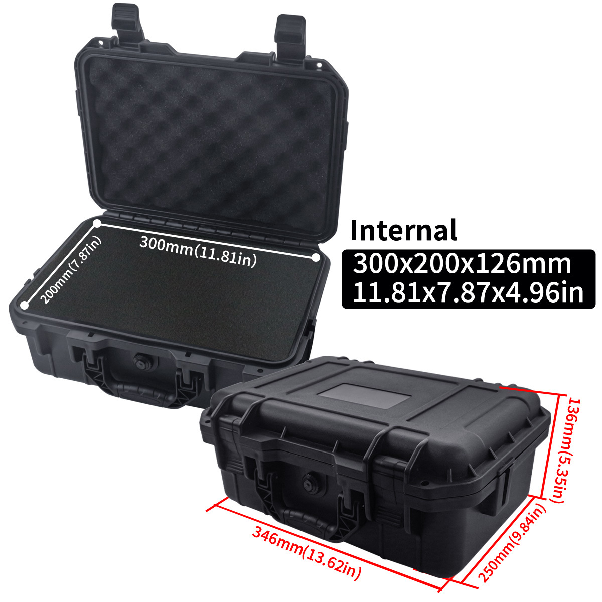 TEMU 1pc Waterproof Hard Carry Case Bag Tool Case With Pre-cut Sponge Storage Box Safety Protector Organizer Hardware Toolbox Impact Resistant