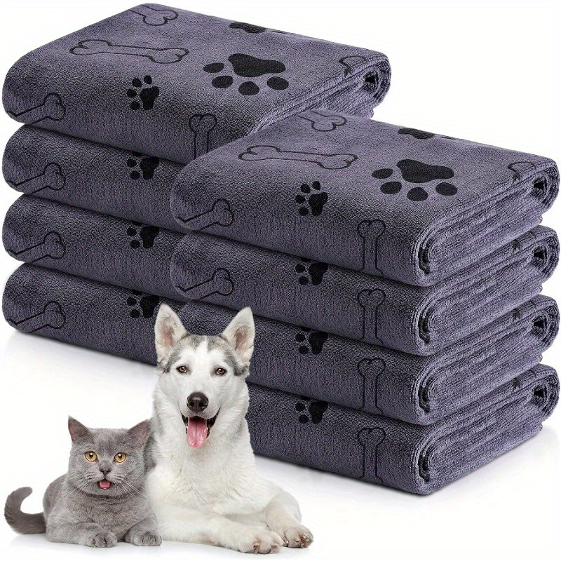 

Microfiber Pet Towel For Dogs, Quick Drying, Absorbent, Soft Polyester Fiber With Cute Bone & Paw Print - Machine Washable Dog Bath Towel