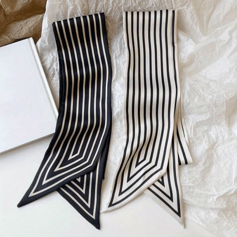

Striped Satin Ribbon Scarf, Minimalist Style, Long Narrow Versatile Fashion Accessory, Classic Decorative Neck Scarf, Hair Bow, Bag Handle Wrap