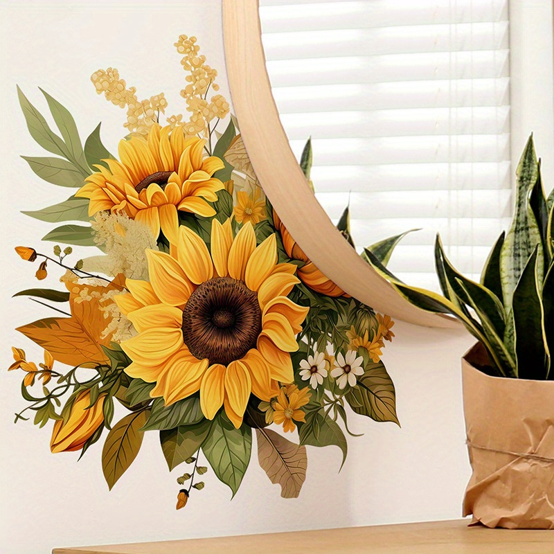 

1pc Sunflower Wall Decal, Plastic Floral Sticker For Bedroom, Living Room, Cabinet, Landscaping, Decorative No-electricity Wall Art