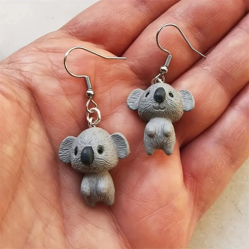 

1 Pair Cute Resin Koala Bear Dangle Earrings, Lovely Animal Zoo Jewelry, Simple Style Birthday Gift For Animal Lovers