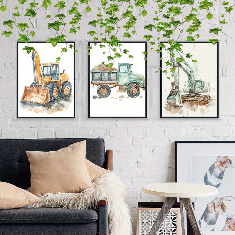 

3pcs Watercolour Construction Trucks Canvas Wall Art - Vibrant, , 12x18 Inches, High-quality Canvas Material, Adds Artistic Atmosphere, Home & Office Decor, Ideal Gift For Friends And Family