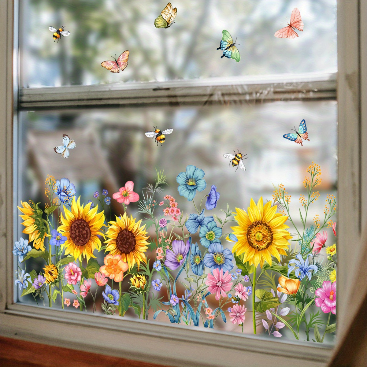 

Sunflower & Butterfly Wall Decal - 1pc, Easy Apply Window Glass Sticker For Home Decor
