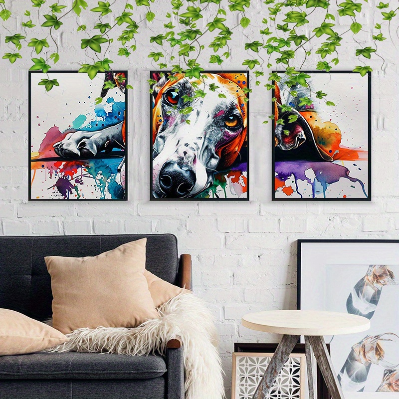

3-piece Set Of Vibrant Greyhound Dog Canvas Art - Modern Abstract Wall Decor For Living Room, Bedroom, Office - Frameless, 12x18 Inches