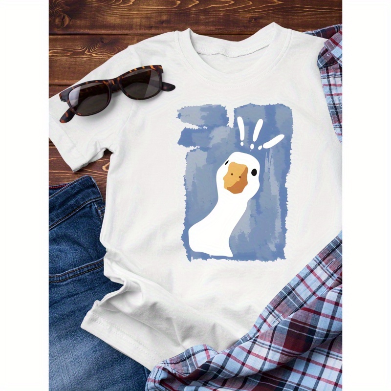 

Z Duck Shocked Print Simple Slim Fit Pure Cotton Short Sleeved, 100% Cotton T-shirt For Summer, Men's Round Neck Short Sleeved T-shirt, Casual Comfortable Lightweight Top