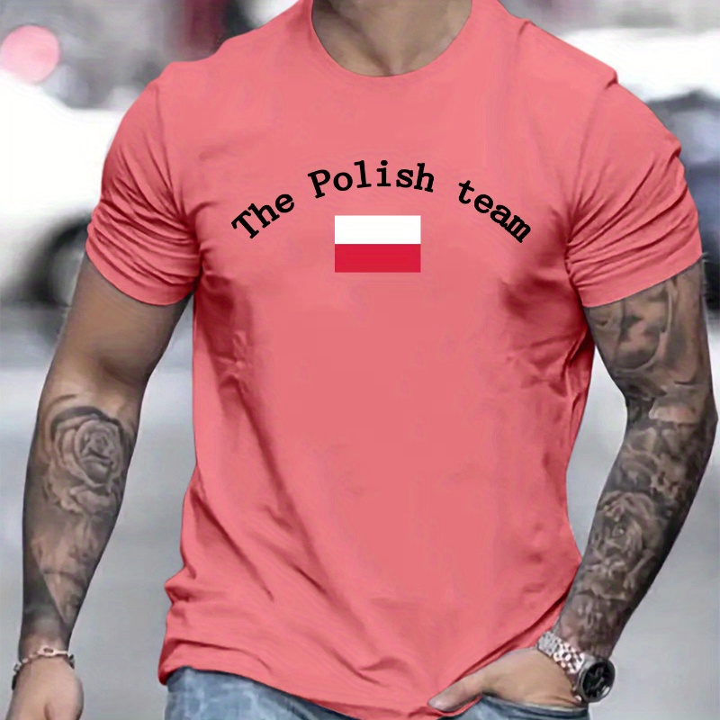 

European Cup Polish Team Football Game Letter Simple Graphic Print Men's Casual Crew Neck Short Sleeve Top