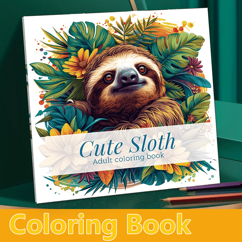 

Adult Coloring Book With Cute Sloth Designs, Plain Unlined Paper, Personalized Animal Theme, Thick Paper Notepad For Ages 14+, Featherless 22 Pages