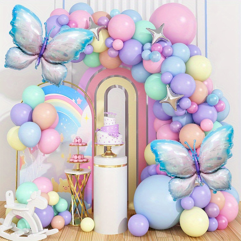 

96-piece Butterfly Party Balloon Set - Includes 18" & 10" Macaron Latex, Arch & Flower Garland Designs For Birthdays, Graduations, Summer Gatherings