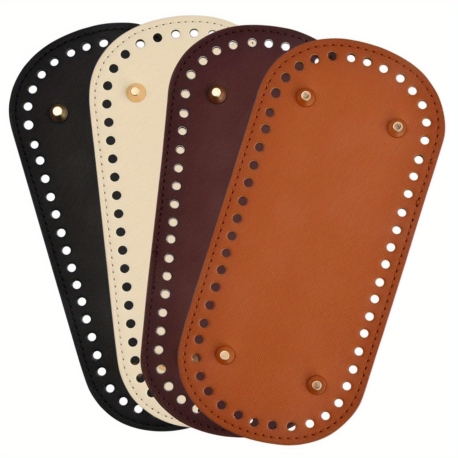 

4-pack Oval Pu Leather Bag Bottom Inserts - Artificial Leather Pads With Pre-punched Stitch Holes For Handbag & Purse Base Reinforcement For Crochet Projects